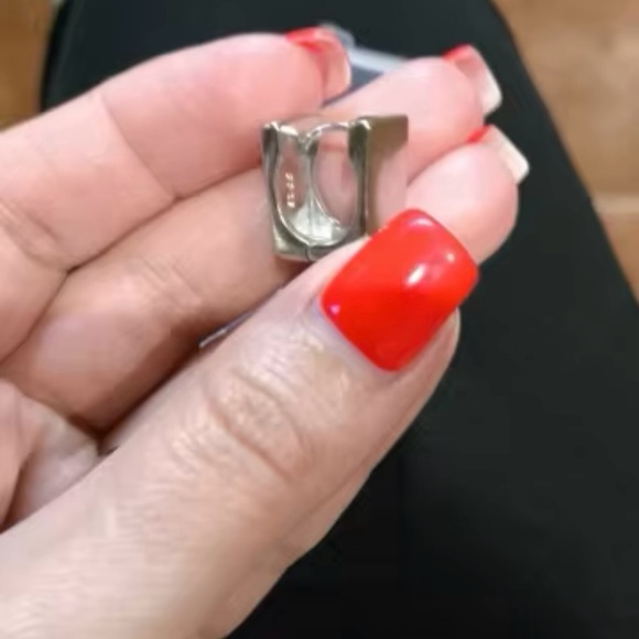 Silver Simple Square Shiny Hoop Earrings - Picture 2 of 5